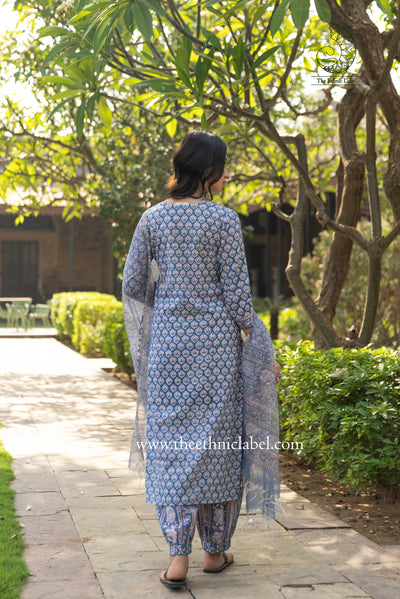 "Sharvari" Hand Block Printed Cotton Kurta Set - 3 pc