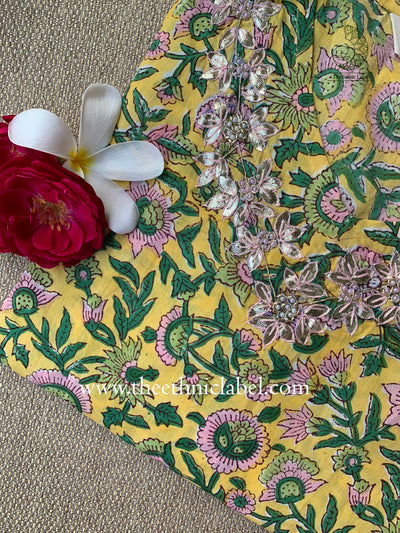 "Komal" Hand Embroidered Block Printed Cotton kurta