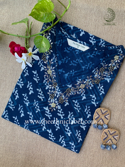 "Mohina" Hand Embroidered Block Printed Cotton kurta