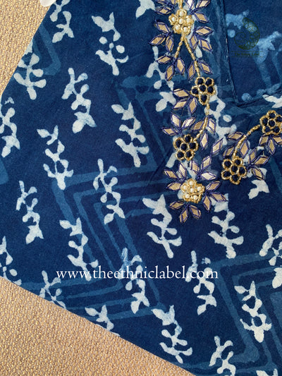 "Mohina" Hand Embroidered Block Printed Cotton kurta