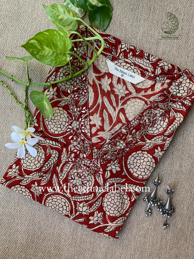 "Bindu" Hand Embroidered Block Printed Cotton kurta