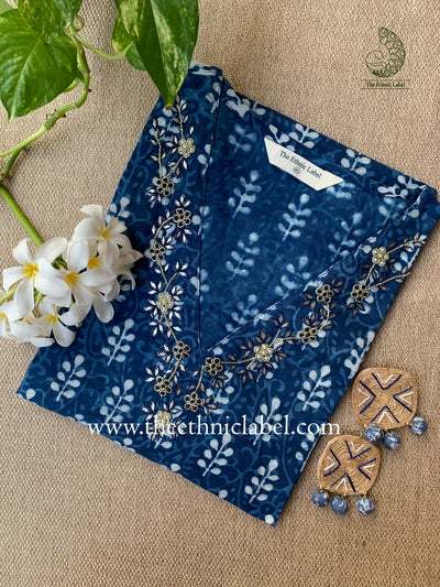 "Alara" Hand Embroidered Block Printed Cotton kurta