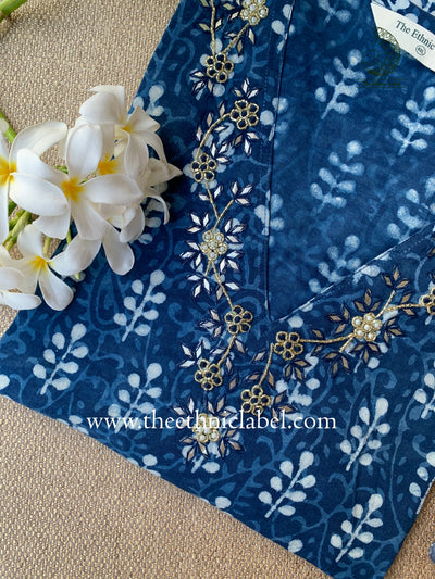 "Alara" Hand Embroidered Block Printed Cotton kurta