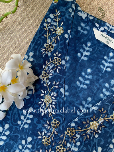 "Alara" Hand Embroidered Block Printed Cotton kurta