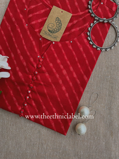 "Saawan" Red Lehriya Buttoned Cotton Kurta