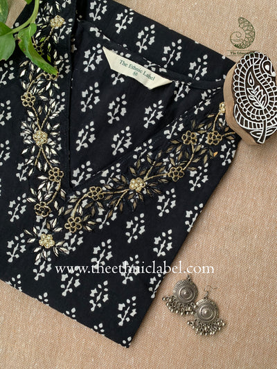 "Sreeja" Hand Embroidered Block Printed Cotton kurta