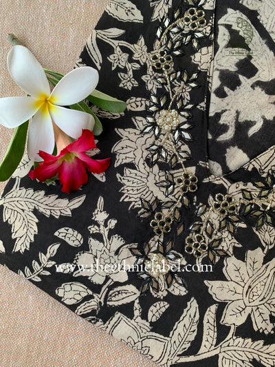 "Durga" Hand Embroidered Block Printed Cotton kurta