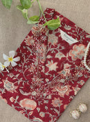 "Naqsh" Hand Embroidered Block Printed Red Cotton kurta