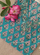 "Zevar" Hand Embroidered Block Printed Blue Cotton kurta