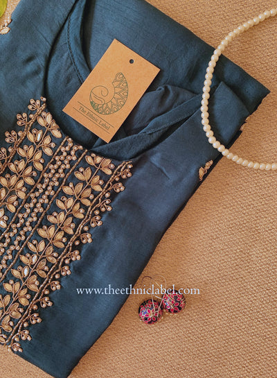"Rudrika" Blue embroidered silk kurta