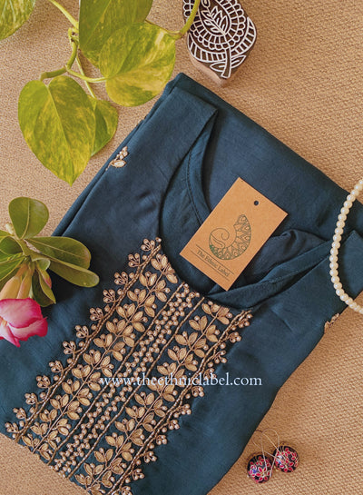 "Rudrika" Blue embroidered silk kurta