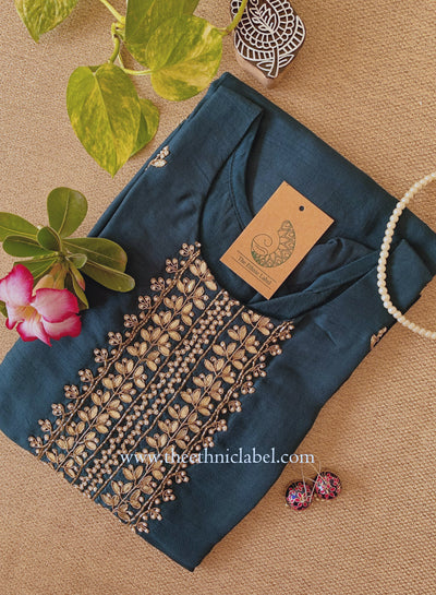 "Rudrika" Blue embroidered silk kurta