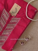 "Sudha" red embroidered silk kurta- XXL