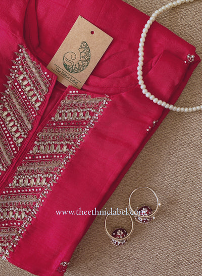 "Sudha" red embroidered silk kurta- XXL
