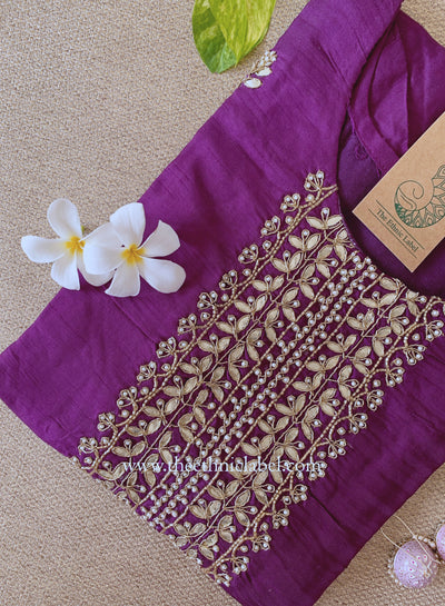 "Shameera" Handcrafted Purple Silk Kurta