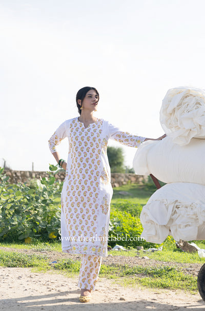 "Mridula" Hand Block Printed Kurta with Straight Pant - 2pc