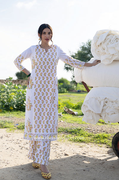 "Mridula" Hand Block Printed Kurta with Straight Pant - 2pc