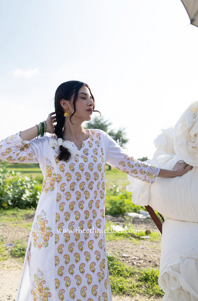 "Mridula" Hand Block Printed Kurta with Straight Pant - 2pc