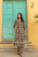 "Sajda" Hand Block Printed Scalloped Cotton Co-ord Set - 2 pc