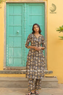 "Sajda" Hand Block Printed Scalloped Cotton Co-ord Set - 2 pc