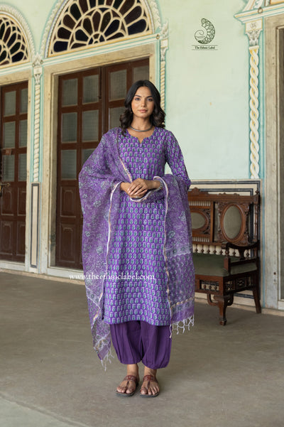 "Dori" hand Block Printed Cotton kurta set with Dupatta & Afghan Pants - 3pc