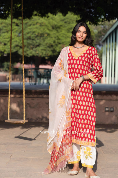 "Aadhira" Cotton Kurta Set with Kota Doria Dupatta(3pc)