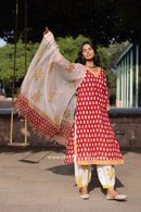 "Aadhira" Cotton Kurta Set with Kota Doria Dupatta(3pc)