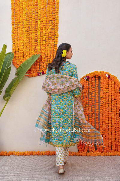 "Phool" Cotton Kurta Set with Kota Doria Dupatta (3pc)