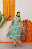 "Phool" Cotton Kurta Set with Kota Doria Dupatta (3pc)