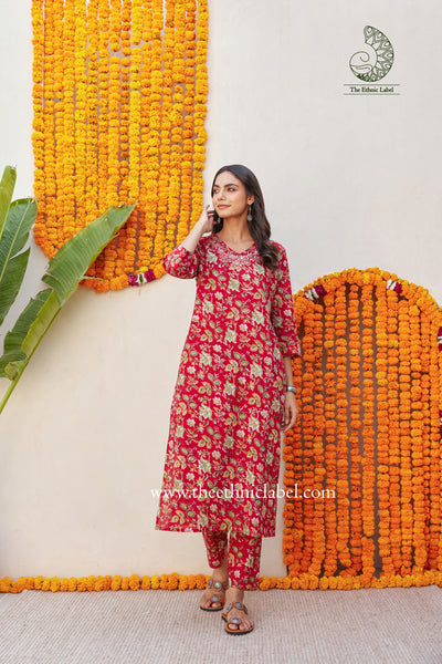 "Rachna" Hand Embroidered Block Printed Cotton kurta