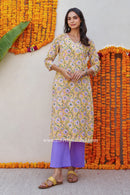 "Aaradhya" Hand Embroidered Block Printed Cotton kurta