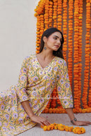 "Aaradhya" Hand Embroidered Block Printed Cotton kurta