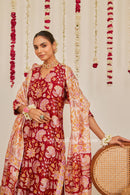 "Vedika" Red Scalloped Hand Block Printed Chanderi Suit Set (3pc)