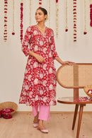 "Damini" Hand Embroidered Block Printed Cotton kurta