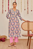 "Lisa" Hand Embroidered Block Printed Cotton kurta