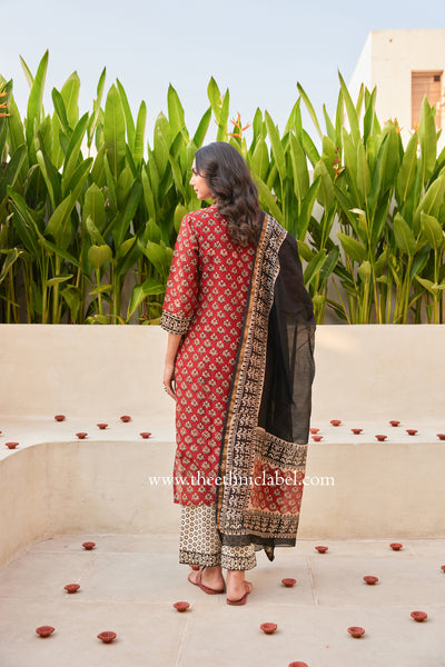 "Saarang" Bagru Hand Block Printed Chanderi Suit Set(3pc)