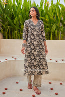 "Durga" Hand Embroidered Block Printed Cotton kurta