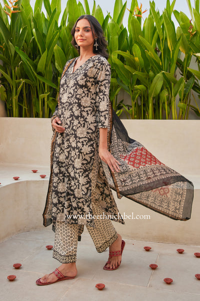 "Durga" Hand Embroidered Block Printed Cotton kurta