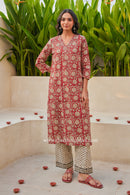 "Bindu" Hand Embroidered Block Printed Cotton kurta