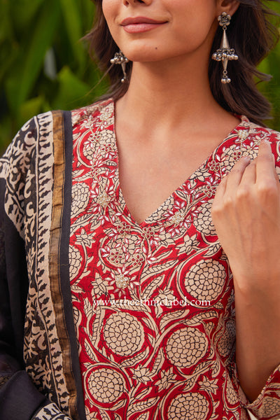 "Bindu" Hand Embroidered Block Printed Cotton kurta