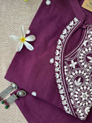 "Roohani" Burgundy Chikankari Kurta Set(2pc)