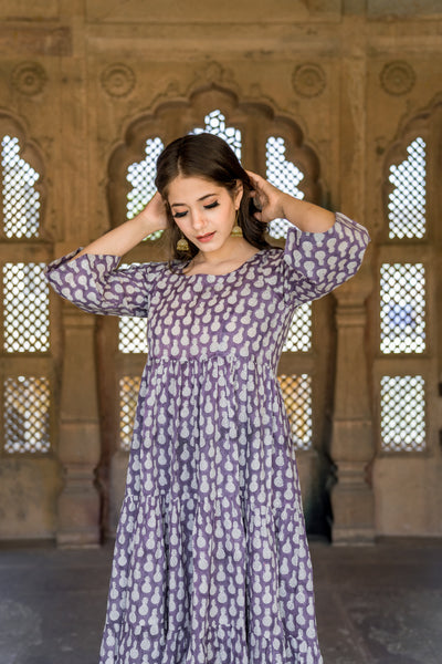 Lavender Pineapple Hand Block Printed Dress