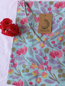 Blue Pink Jaal Angrakha Cotton Kurta - S