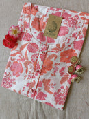 Pink Orange Floral Cotton Kurta - XL