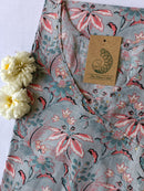 Grey-Peach Flora Angrakha Cotton Kurta - M