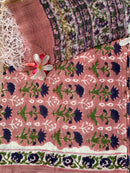 Pink Floral Unstitched Suit Set with Doria Dupatta