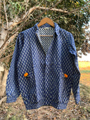 Indigo Leaf pattern Bomber Jacket
