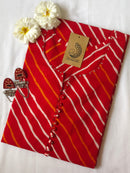 Red Lehriya Buttoned Cotton Kurta-L