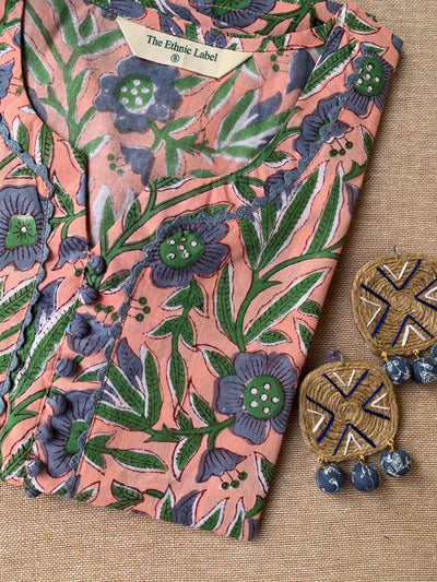 "Vaidehi" Hand Block Printed Laced Cotton kurta