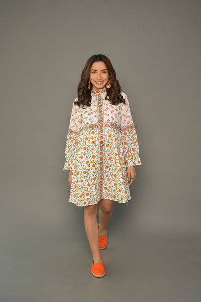 Orange "Ornamental" Cotton Dress & Shirt Combo